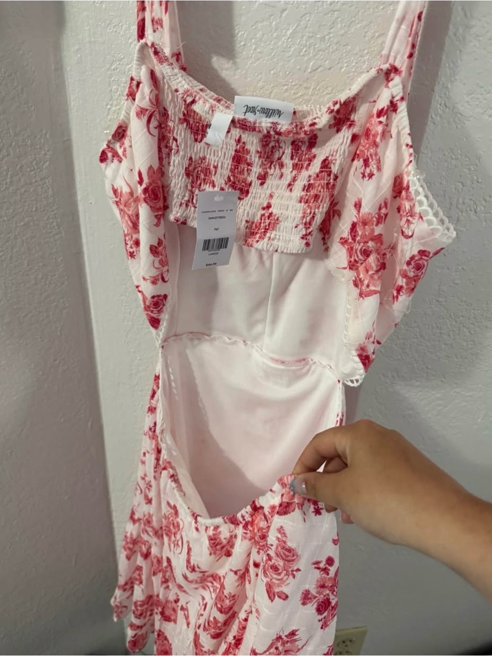 Floral Tie-Shoulder Mini Dress in White with Red Rose Print - Picture 2 of 4